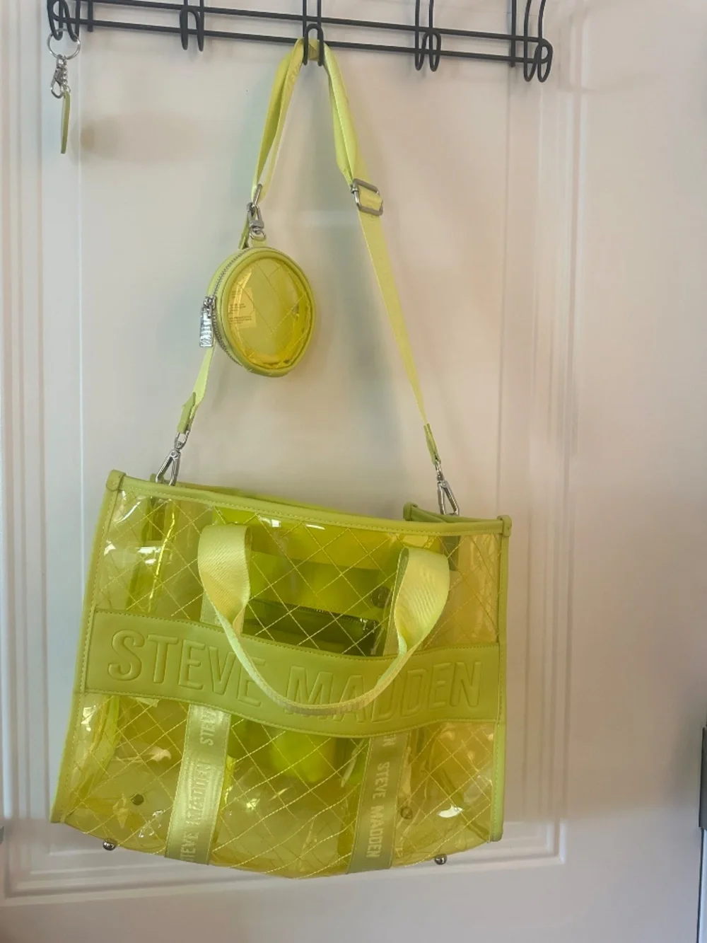 Steve Madden highlighter, yellow see-through tote bag